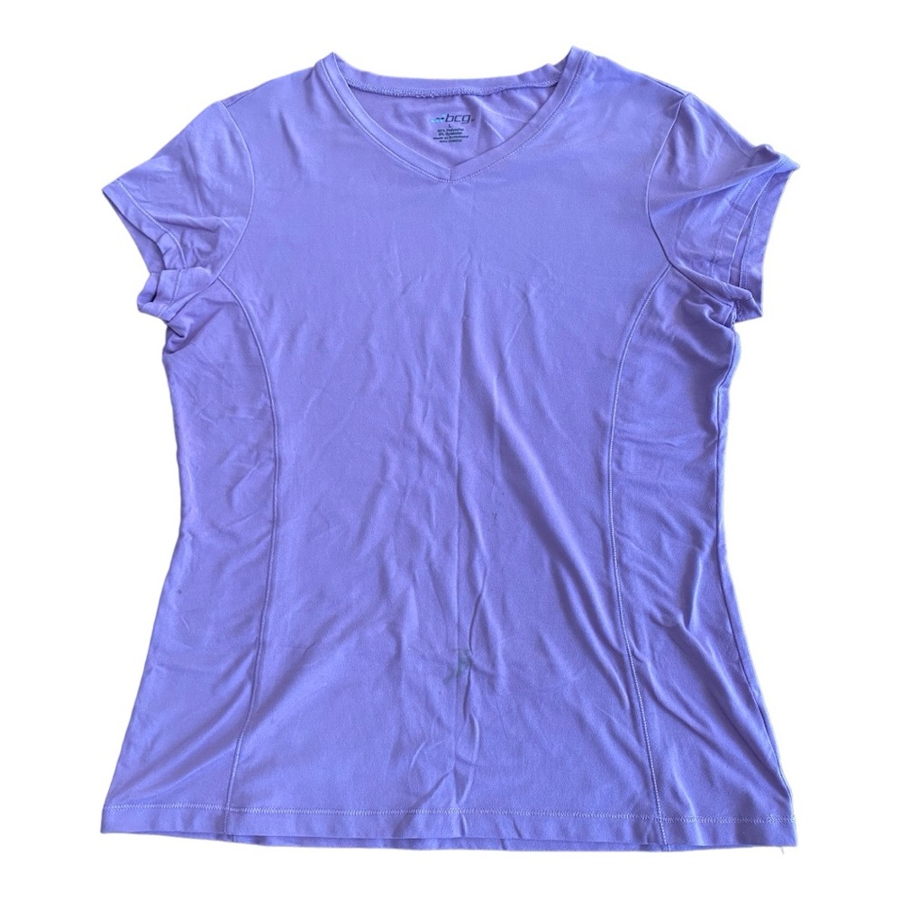 BCG Women's Lavender V-Neck Athletic Short Sleeve Shirt Size Large